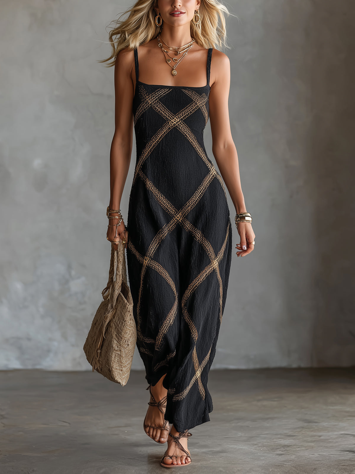 VITTORIA | Vestido Geométrico Negro Camello