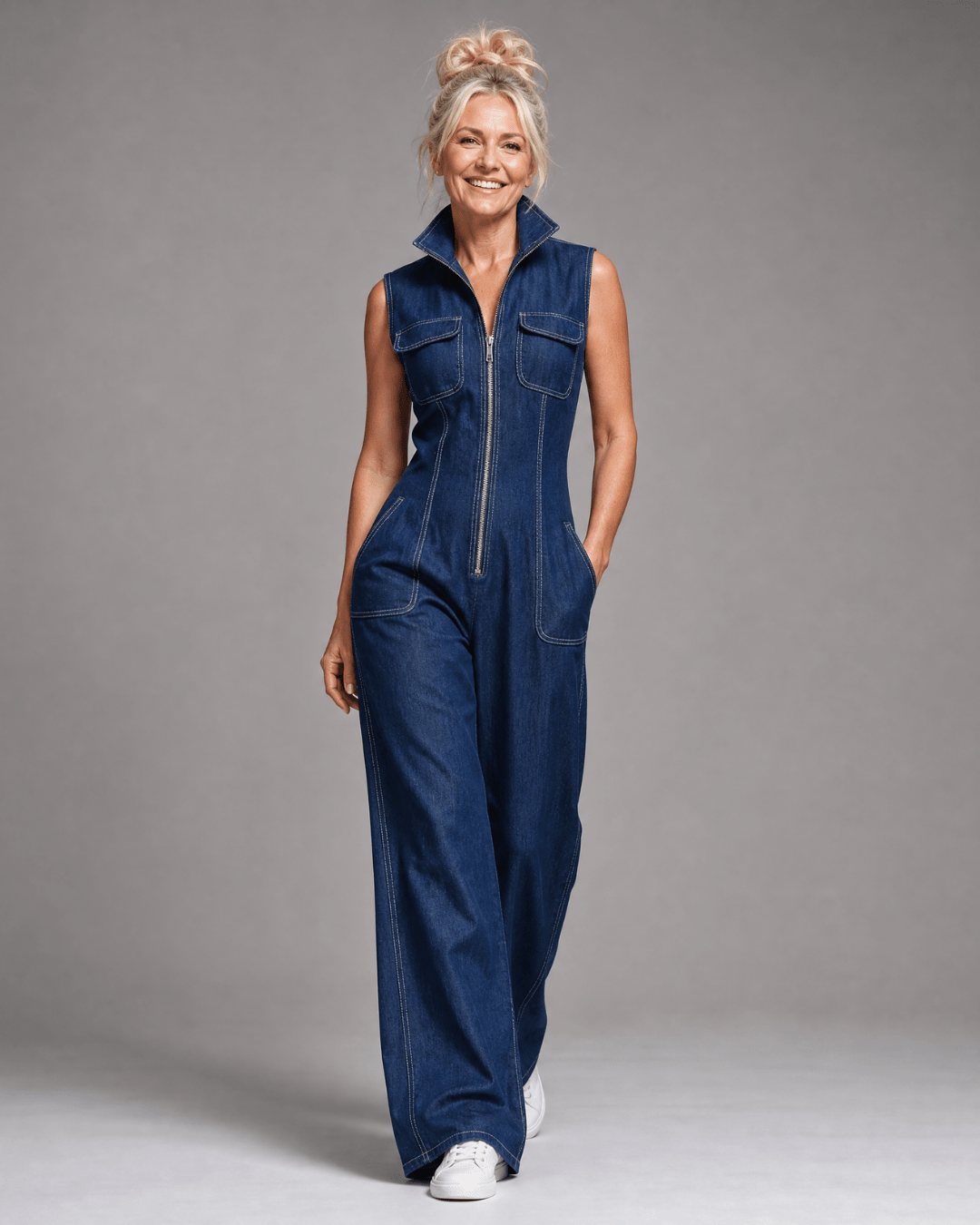 Samantha | Enterizo Denim de Pierna Ancha sin Mangas