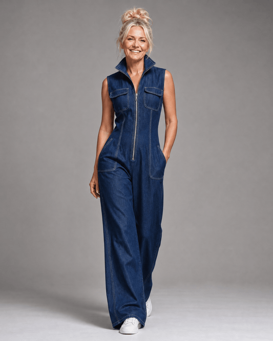 Samantha | Enterizo Denim de Pierna Ancha sin Mangas