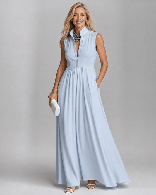 Virelia | Vestido Maxi Fluido sin Mangas con Cuello