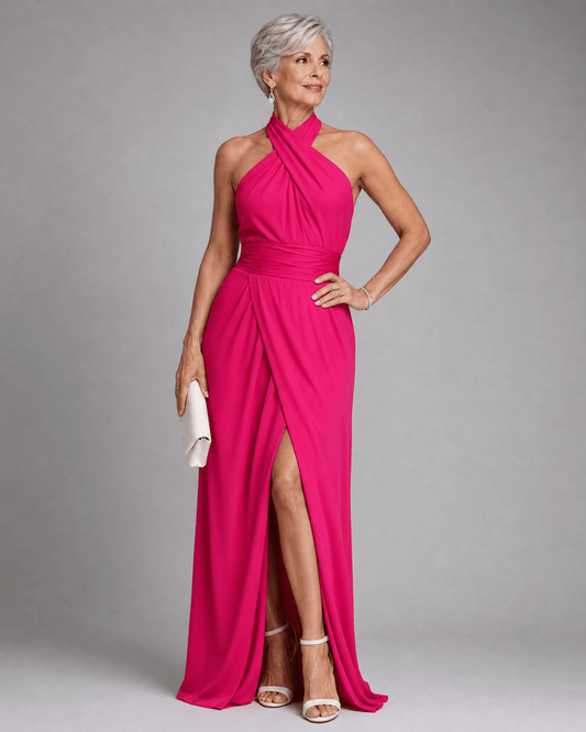 Velora | Vestido Midi con Cuello Halter Cruzado