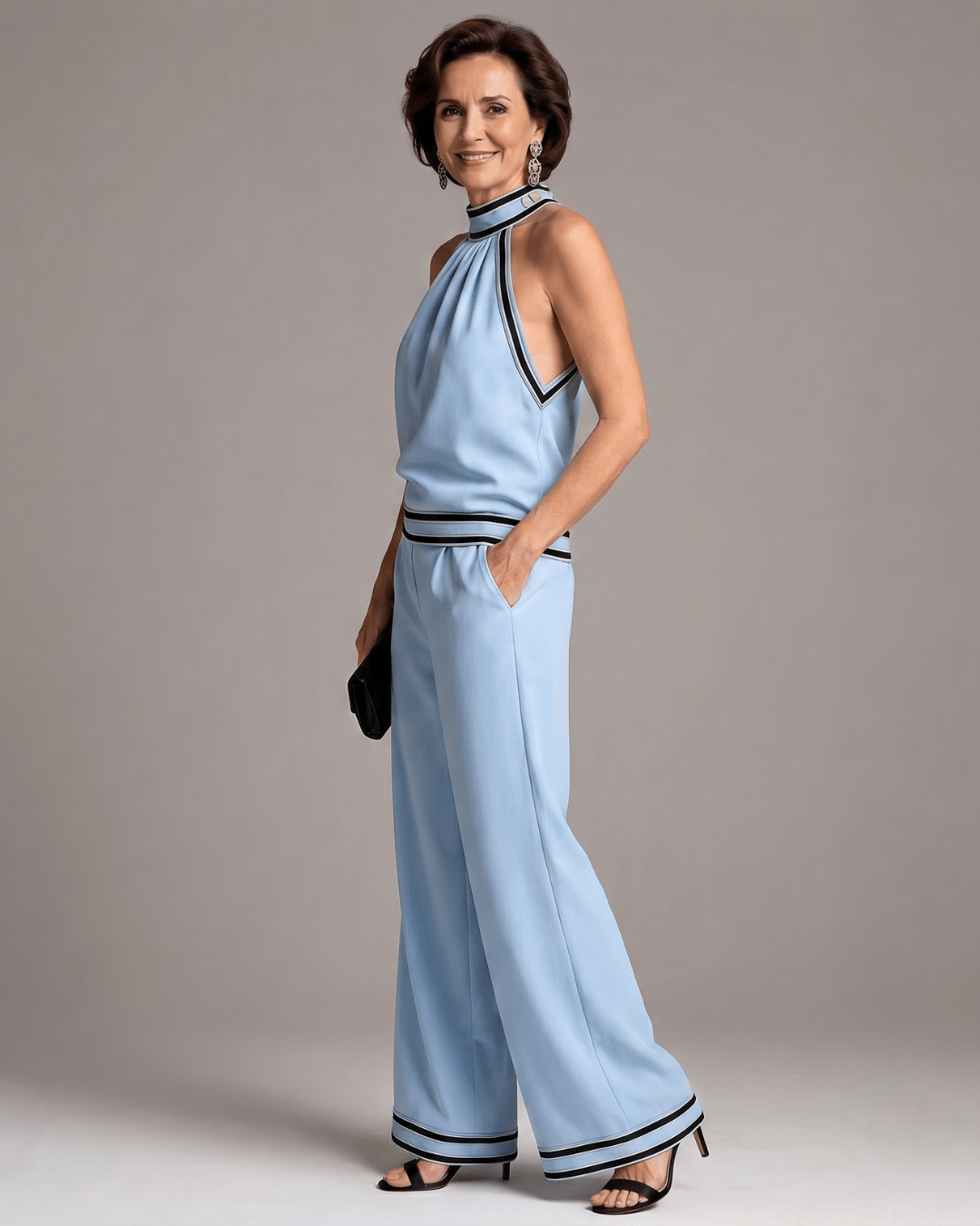 Zephyrine | Enterizo Halter con Ribete en Contraste y Piernas Anchas