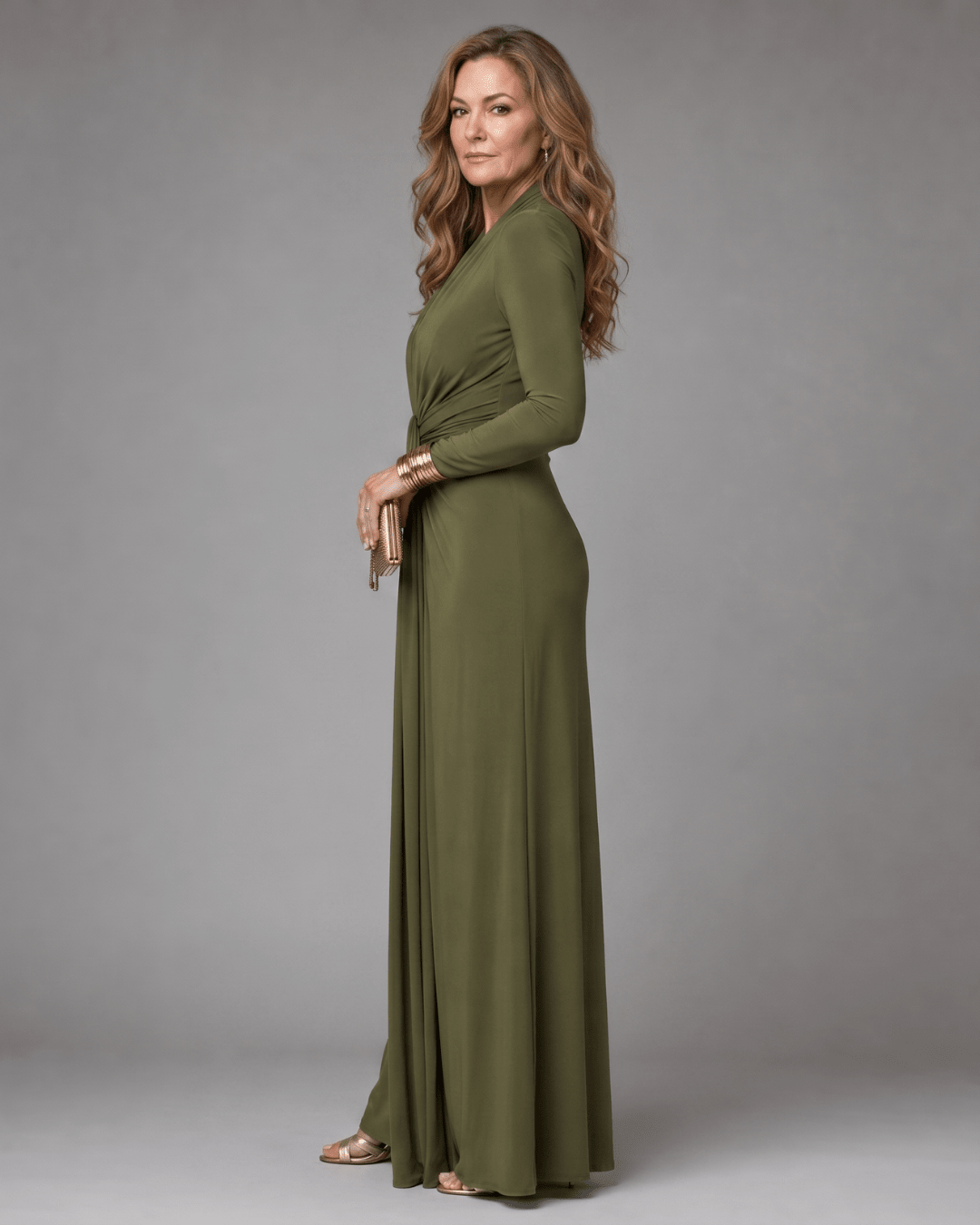 Vimmer | Vestido Maxi de Manga Larga con Escote en V Profundo
