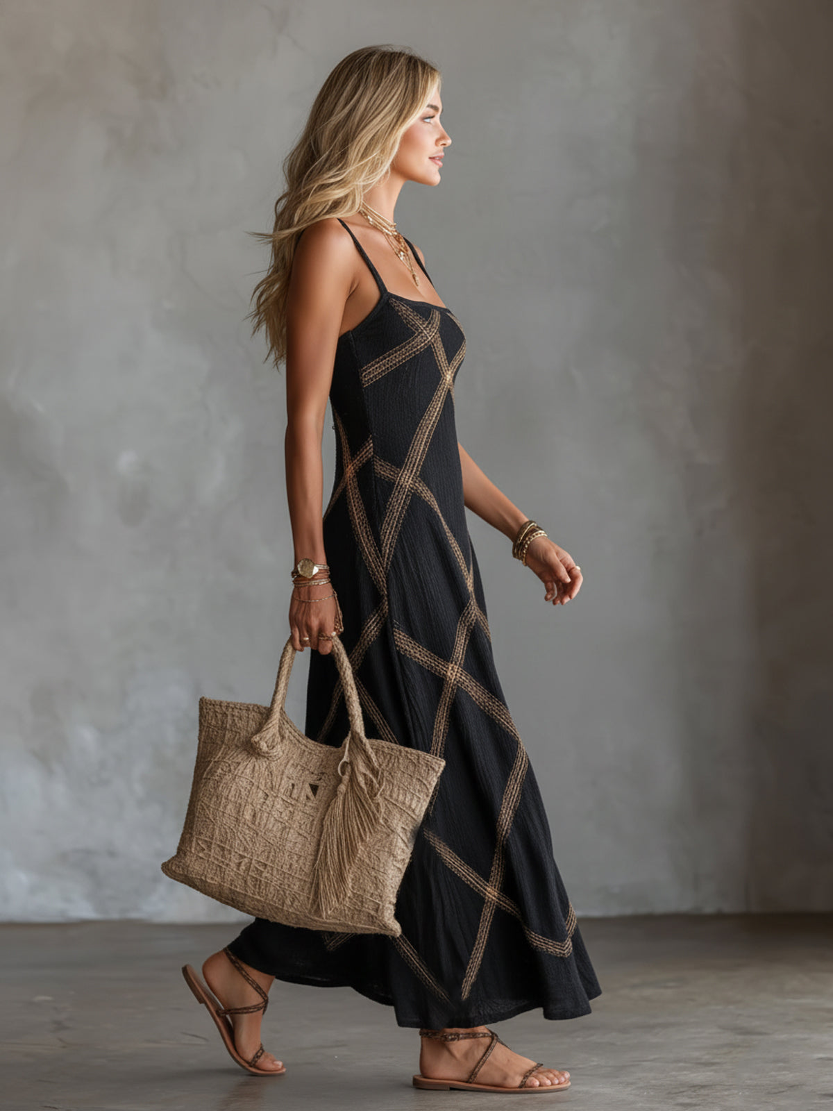 VITTORIA | Vestido Geométrico Negro Camello
