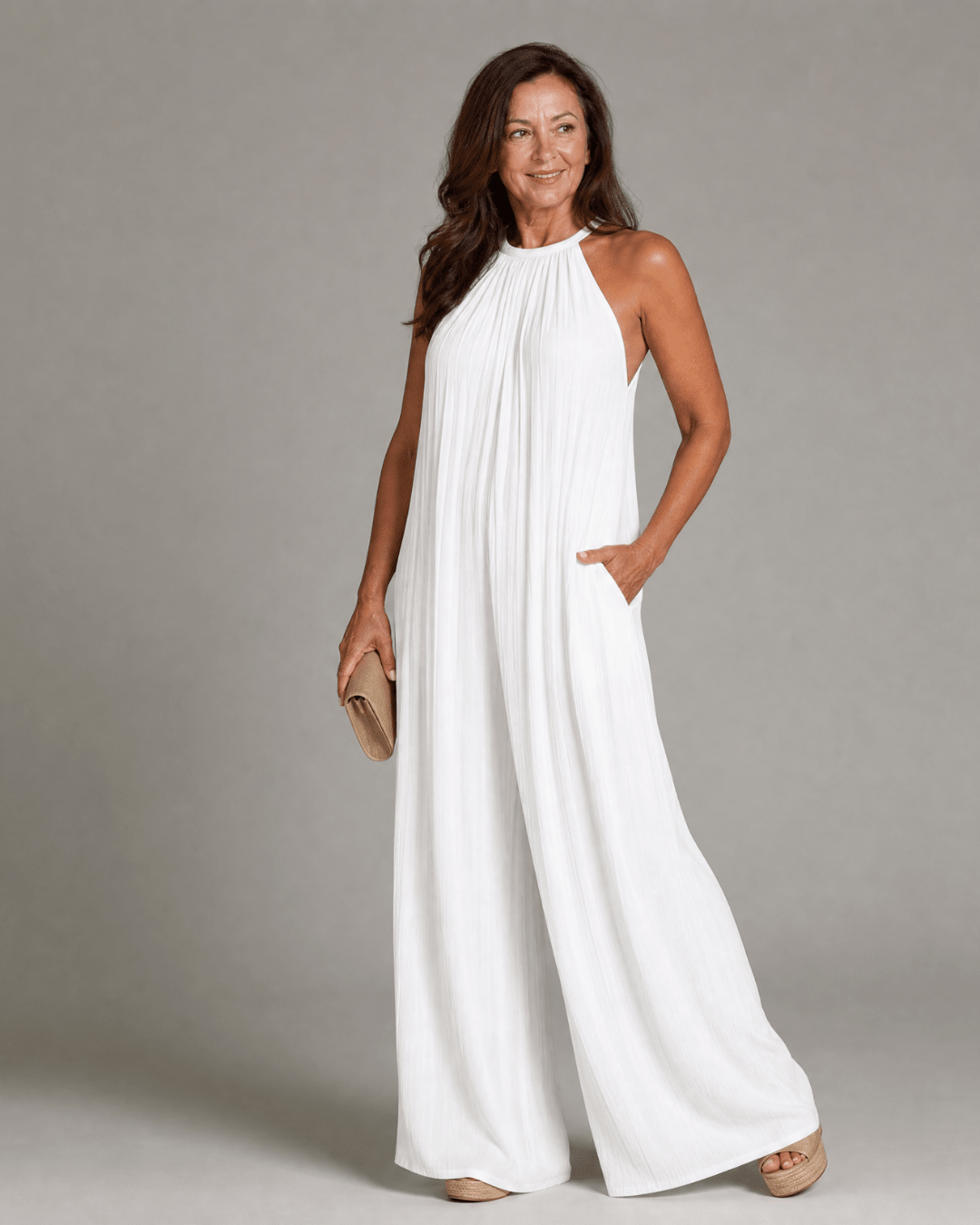 Sylvara | Enterizo de Pierna Ancha con Escote Halter
