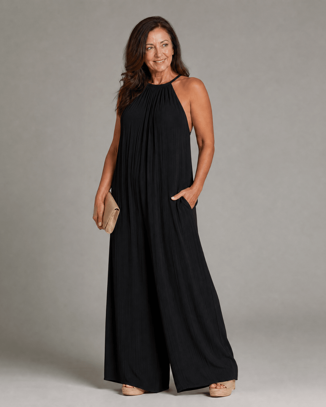 Sylvara | Enterizo de Pierna Ancha con Escote Halter