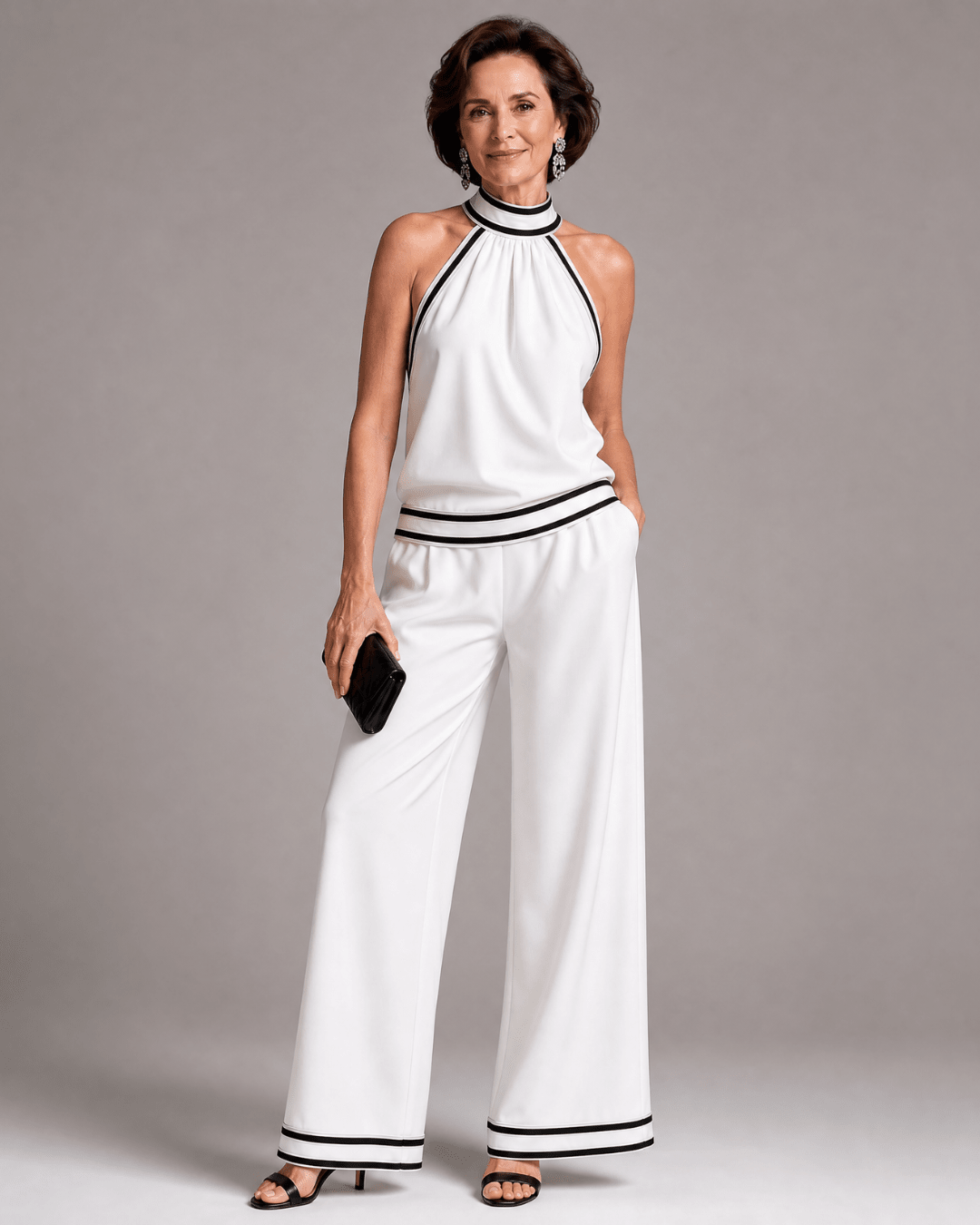 Zephyrine | Enterizo Halter con Ribete en Contraste y Piernas Anchas