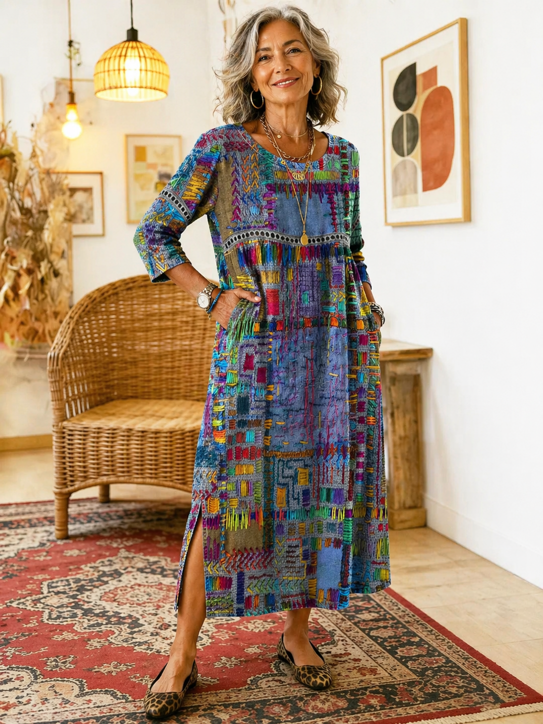 Manuela | Vestido BOHO con Patchwork Étnico