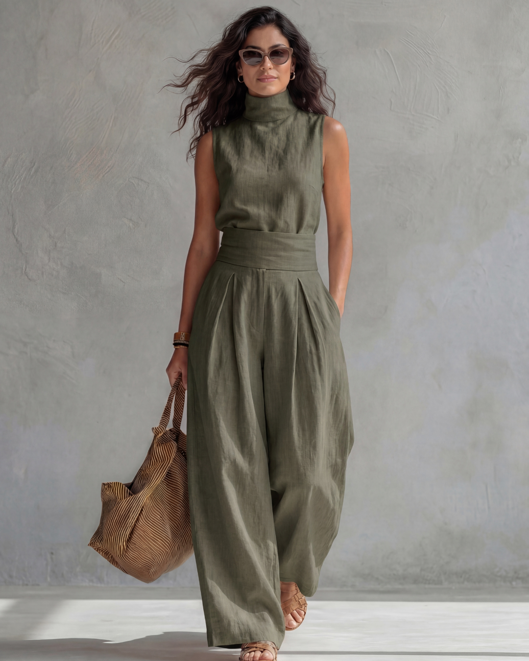 Maria | Conjunto Top y Pantalón Ancho Algodón Lino