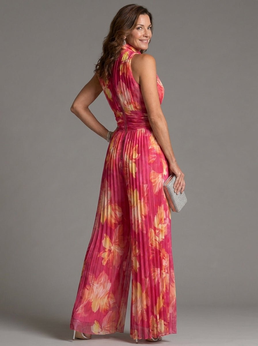 Zakira | Enterizo Floral con Escote Halter y Pierna Ancha