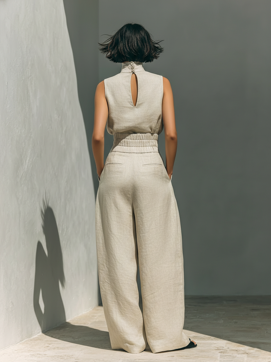 Maria | Conjunto Top y Pantalón Ancho Algodón Lino