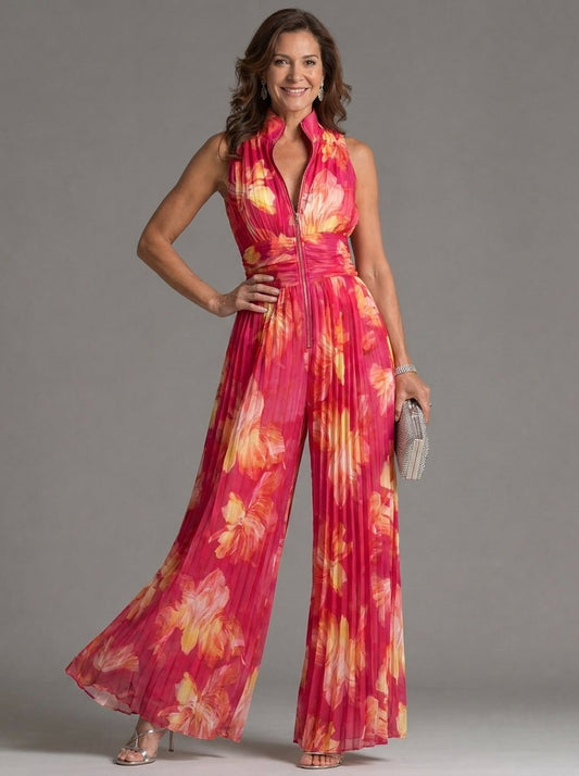 Zakira | Enterizo Floral con Escote Halter y Pierna Ancha