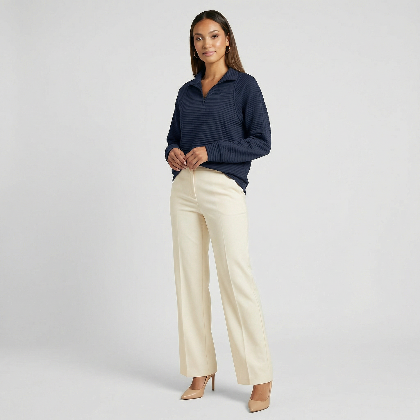 Helene | Jersey de Cuello en V con Cremallera