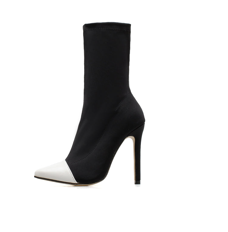 Zoe | Botines calcetín negro y blanco de tacón