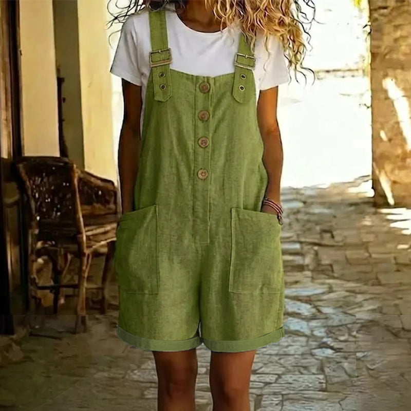 Mono retro para mujer: tirantes ajustables, botones en la parte delantera y bolsillos grandes
