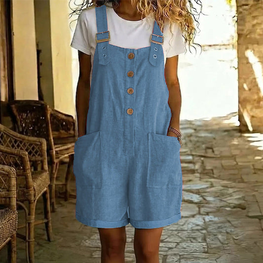 Mono retro para mujer: tirantes ajustables, botones en la parte delantera y bolsillos grandes